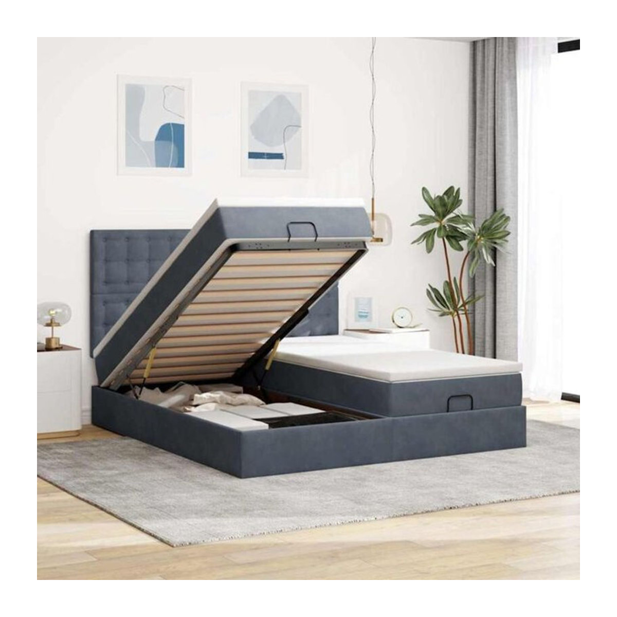 Vidaxl Ottoman Polsterbett mit Matratze und LED in Anthrazit Grau aus Samt, B/T/H: 180 x 200 x 118 cm - Bild 1