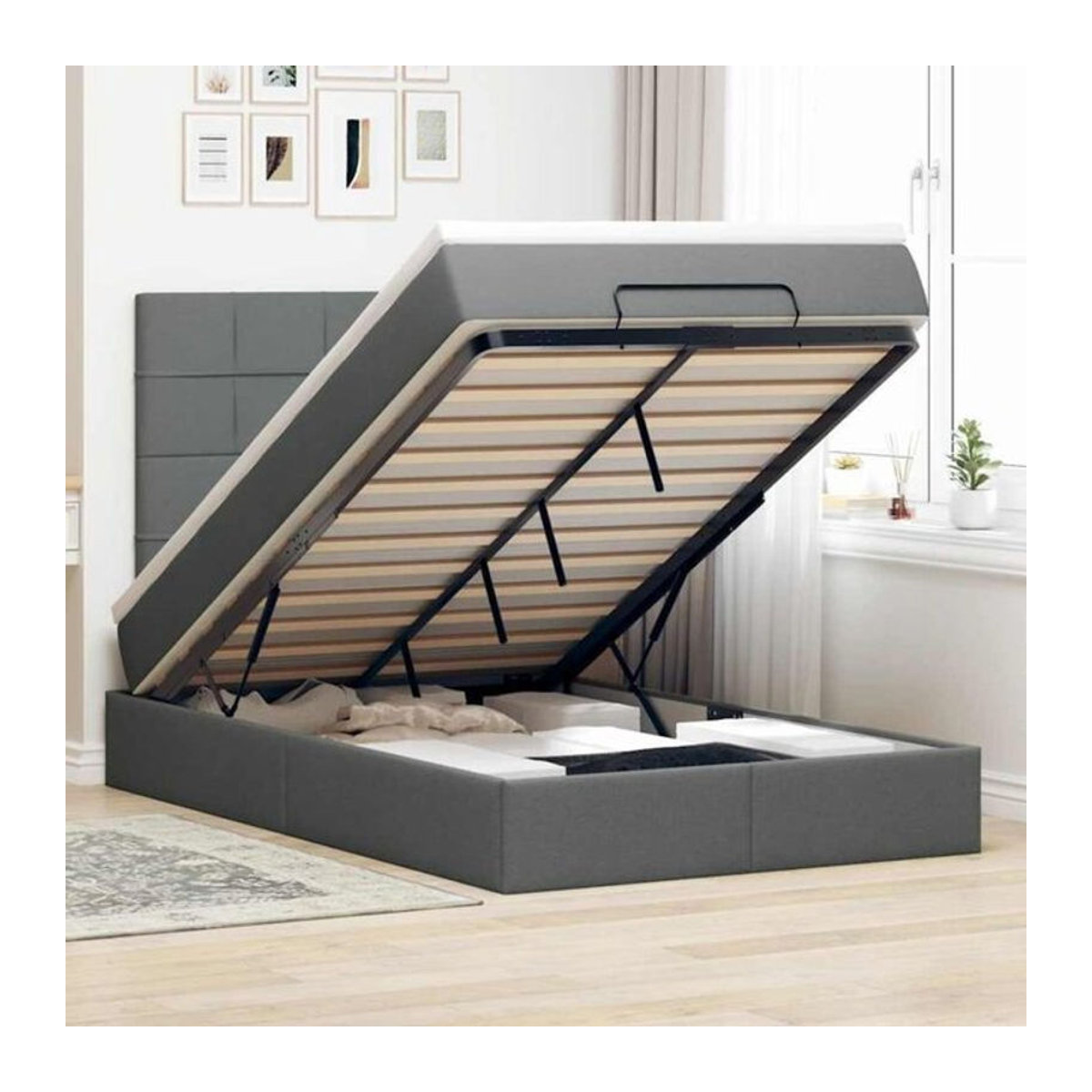 vidaxl Ottoman Polsterbett mit Matratze und LED in Dunkelgrau, B/T/H: 120 x 190 x 128 cm - Bild 1