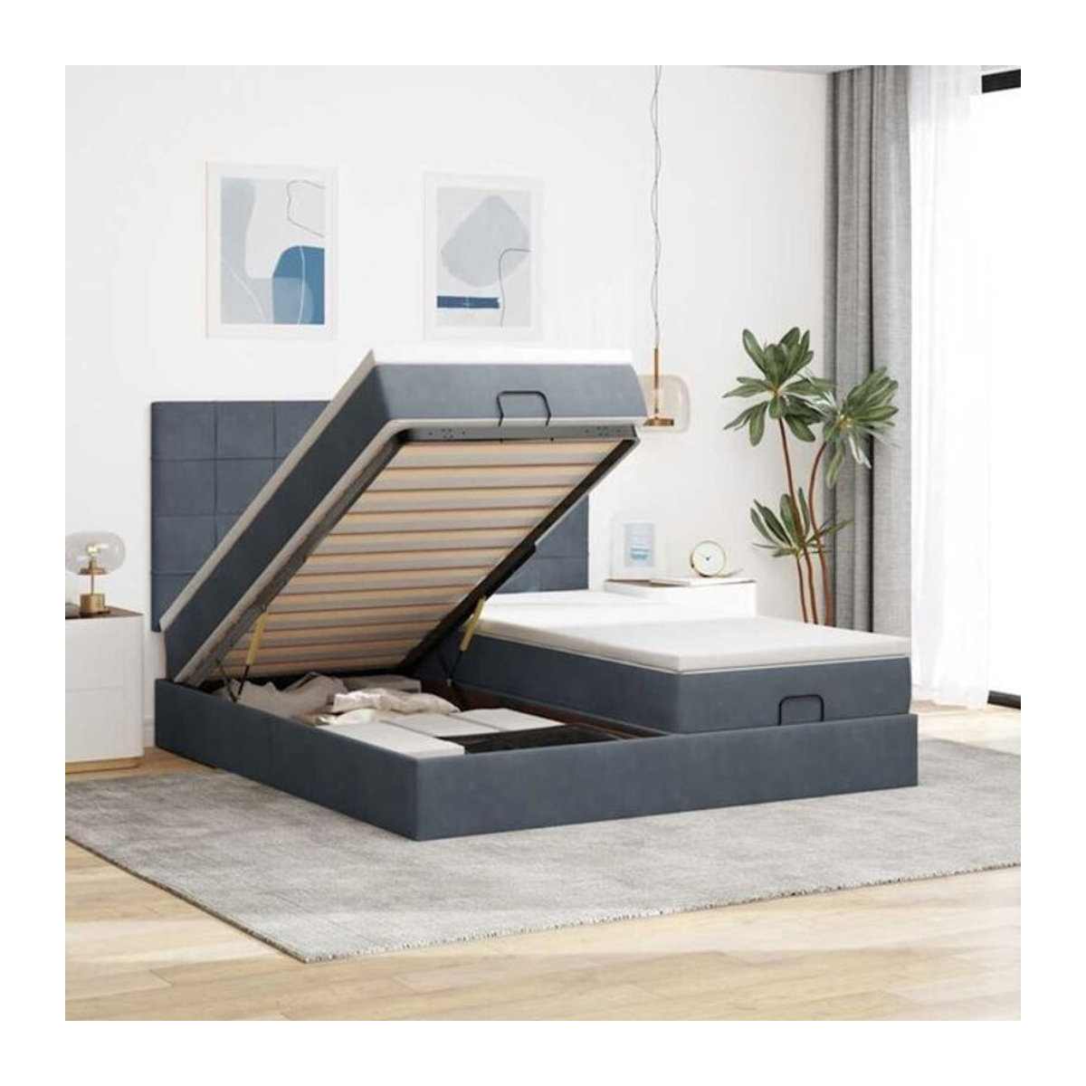 vidaxl Ottoman Polsterbett mit Matratze und LED in Dunkelgrau B/T/H: 180 x 200 x 128 cm - Bild 1
