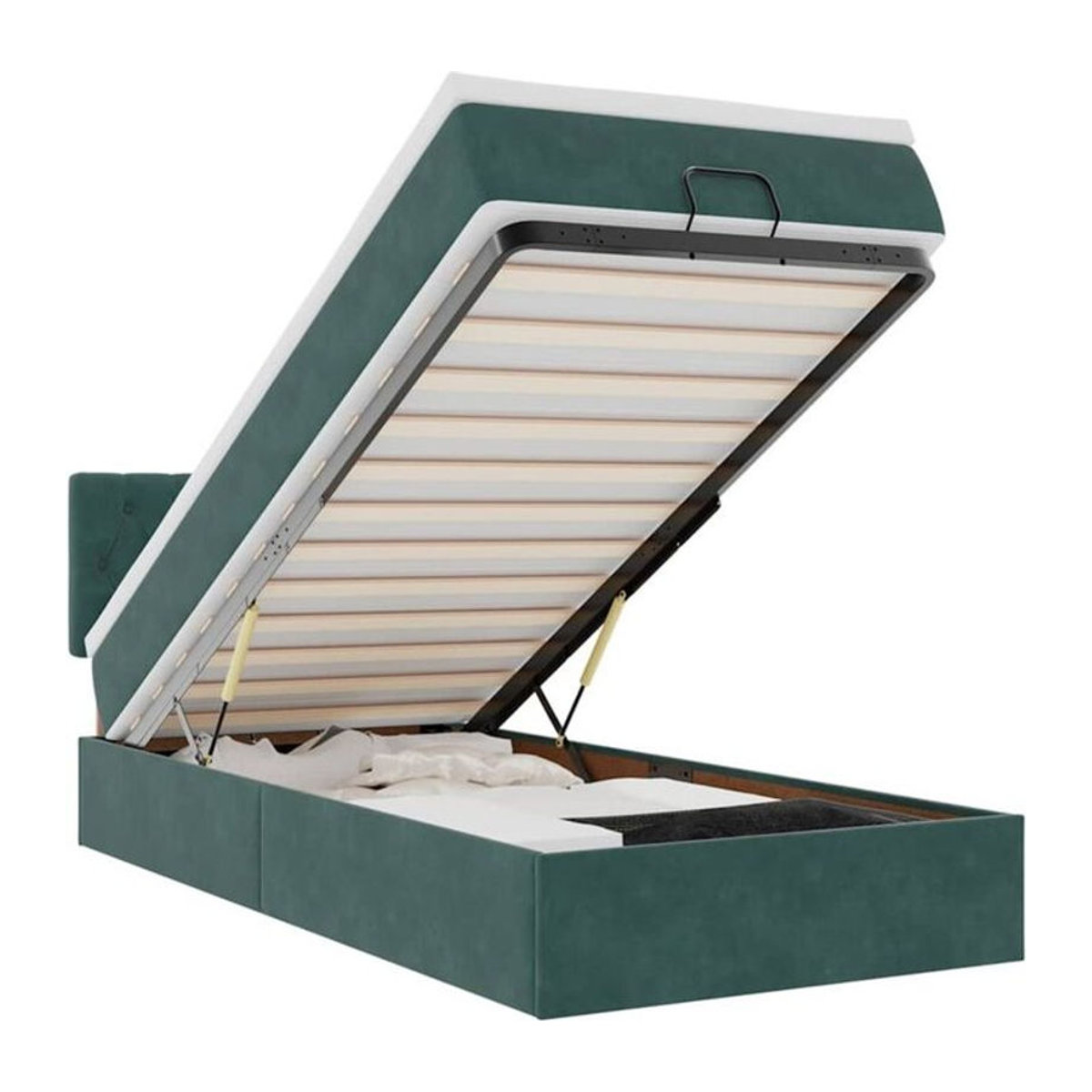 Vidaxl Ottoman Polsterbett mit Matratze und LED in Dunkelgrün aus Samt, B/T: 100 x 200 cm - Bild 1
