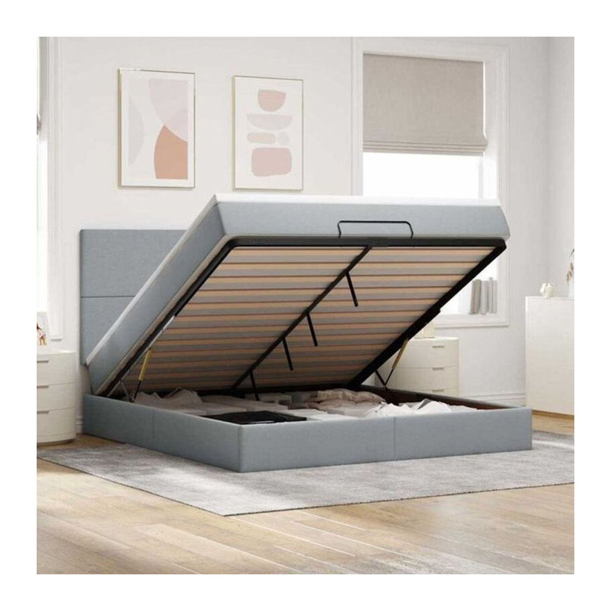 Vidaxl Ottoman Polsterbett mit Matratze und LED in Grau, B/T/H: 160 x 200 x 128 cm - Bild 1