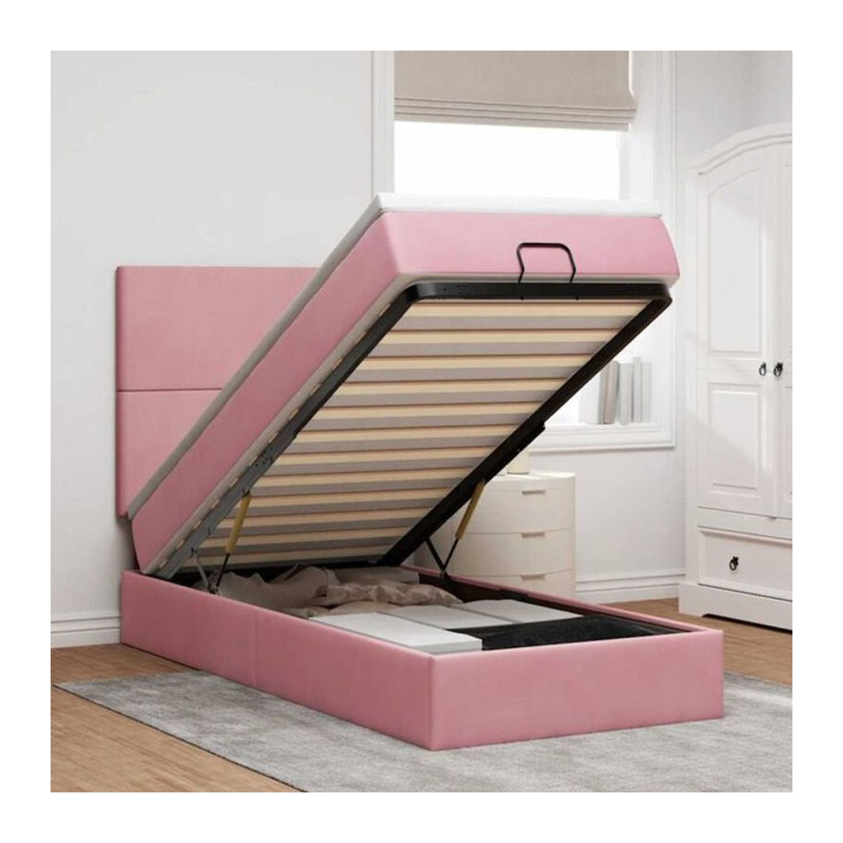 Vidaxl Ottoman Polsterbett mit Matratze und LED in Rosa aus Samt B/T/H: 80 x 200 x 118 cm - Bild 1