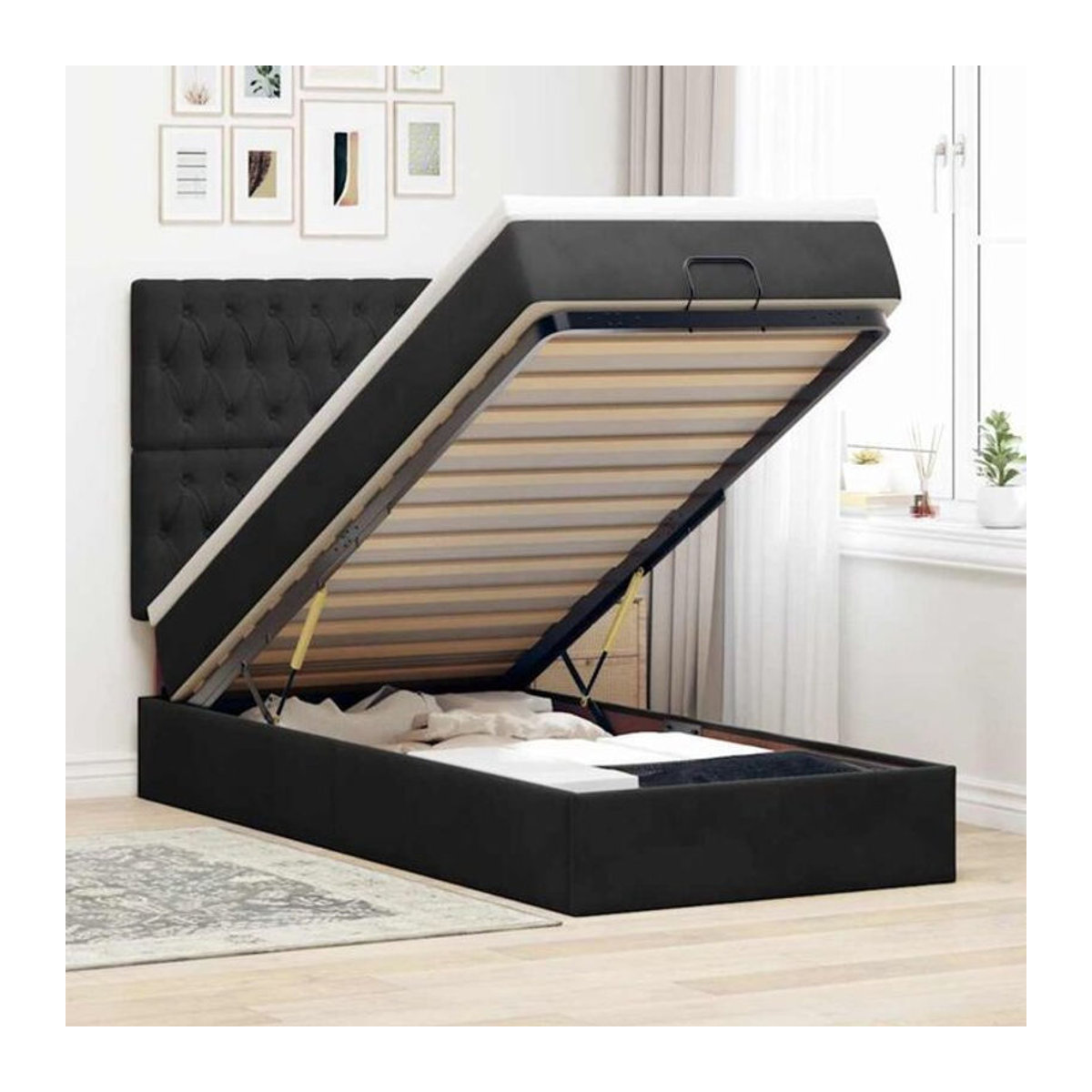 Vidaxl Ottoman Polsterbett mit Matratze und LED in Schwarz aus Samt, B/T: 90 x 190 cm - Bild 1