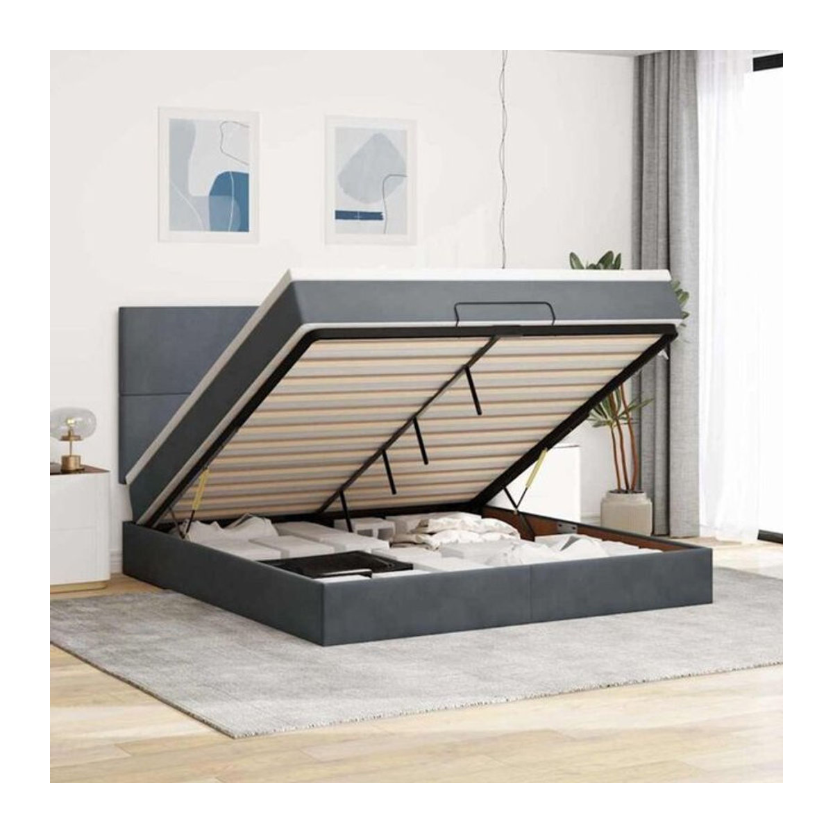 vidaxl Ottoman Polsterbett mit Matratzen aus Samt in Dunkelgrau, B/T/H: 180 x 200 x 128 cm - Bild 1