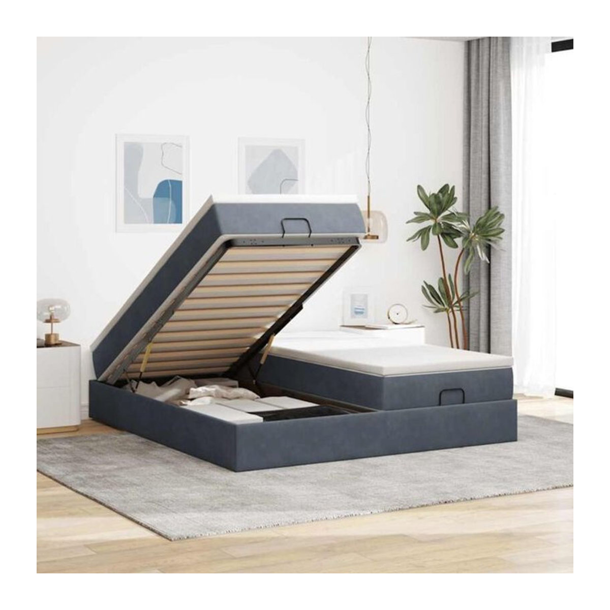Vidaxl Ottoman Polsterbett mit Matratzen aus Samt in Dunkelgrau B/T/H: 180 x 200 x 23,5 cm - Bild 1