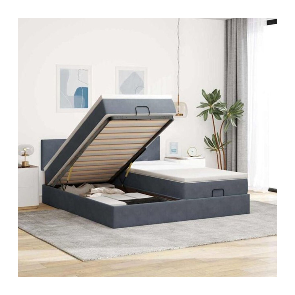 Vidaxl Ottoman Polsterbett mit Matratzen und LED in Dunkelgrau aus Samt, B/T/H: 180 x 200 x 88 cm - Bild 1