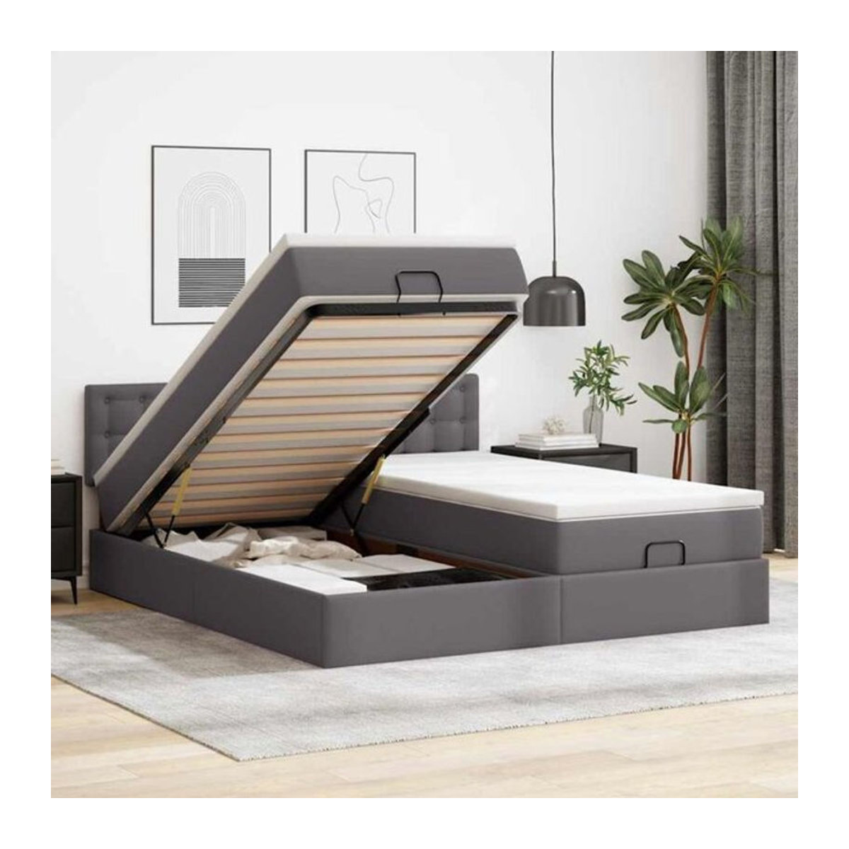 vidaxl Ottoman Polsterbett mit Matratzen und LED in Grau aus Kunstleder B/T: 180 x 200 cm - Bild 1