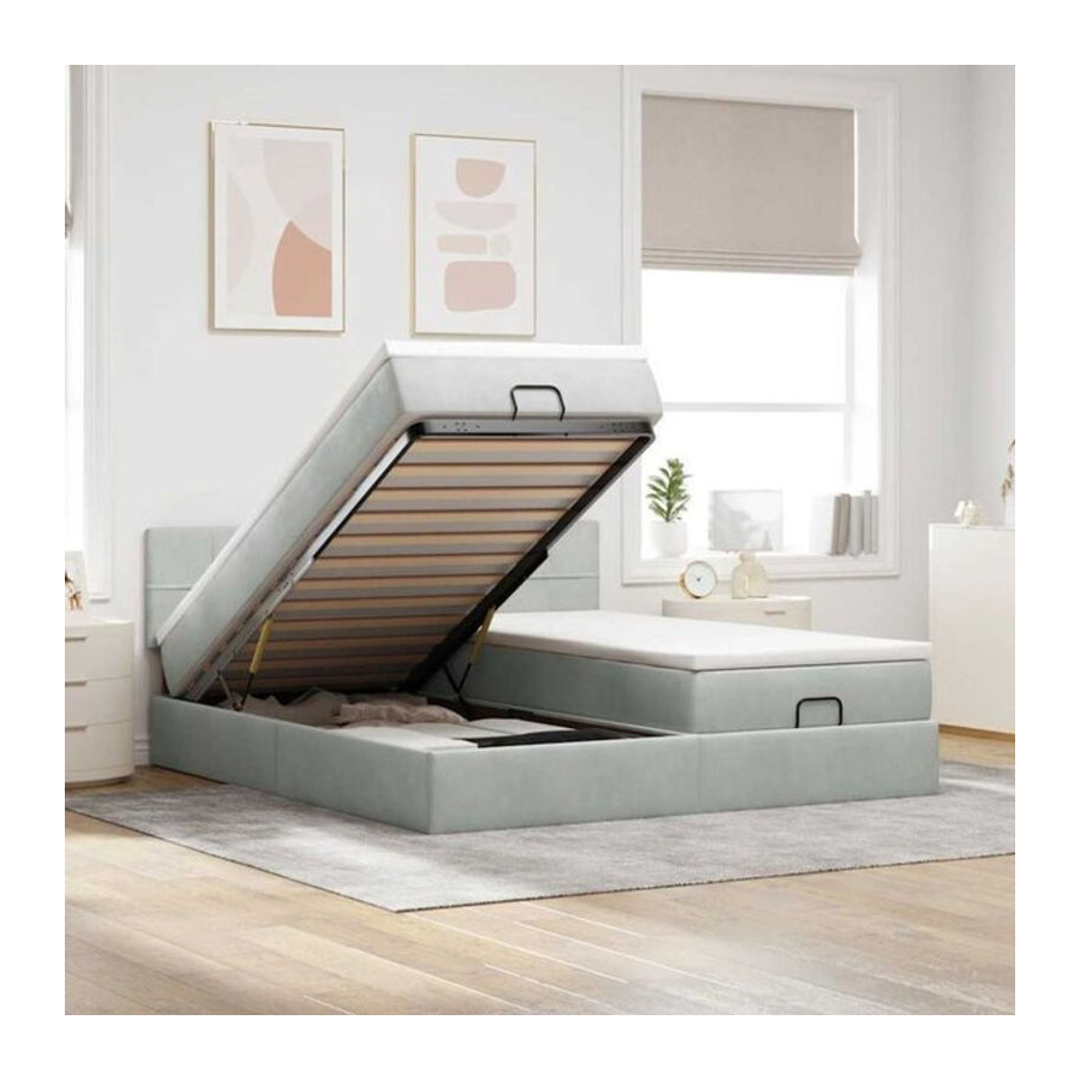 Vidaxl Ottoman Polsterbett mit Matratzen und LED in Grau aus Samt, B/T: 180 x 200 cm - Bild 1