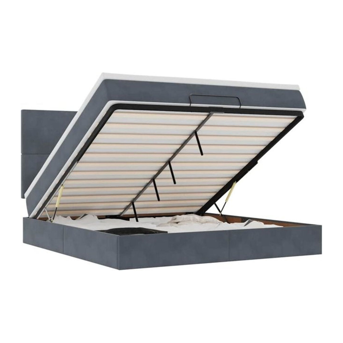 Vidaxl Ottoman Polsterbett mit Matratzen und LED in Grau aus Samt, B/T: 180 x 200 cm - Bild 1