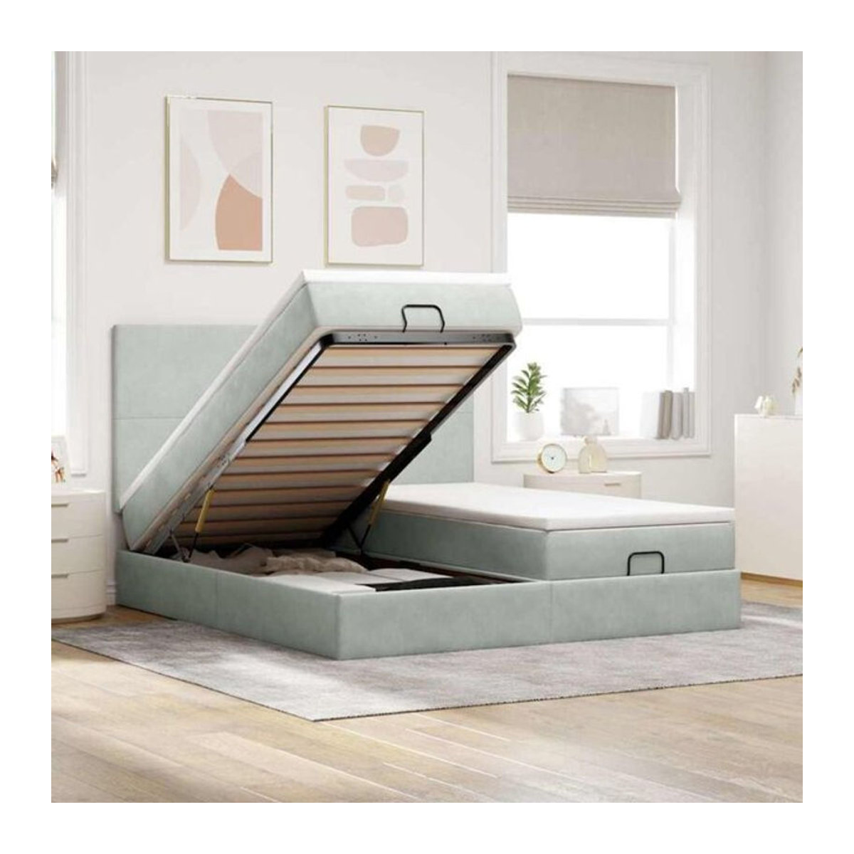 Vidaxl Ottoman Polsterbett mit Matratzen und LED in Hellgrau Samt B/T: 180 x 200 cm - Bild 1