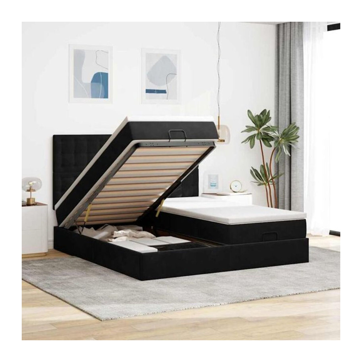 Vidaxl Ottoman Polsterbett mit Matratzen und LED in Schwarz aus Samt, B/T: 160 x 200 cm - Bild 1