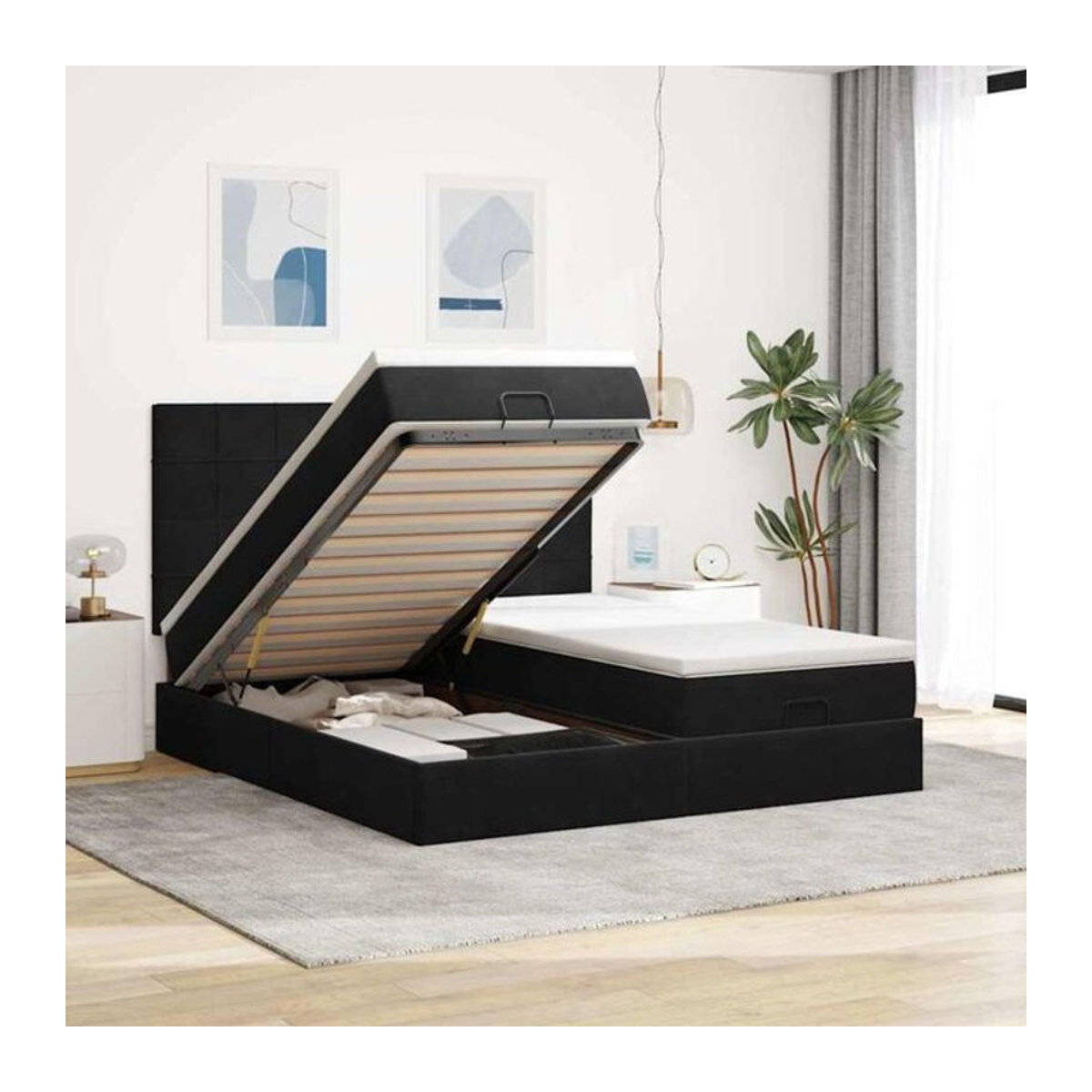 Vidaxl Ottoman Polsterbett mit Matratzen und LED in Schwarz aus Samt, B/T: 200 x 200 cm - Bild 1