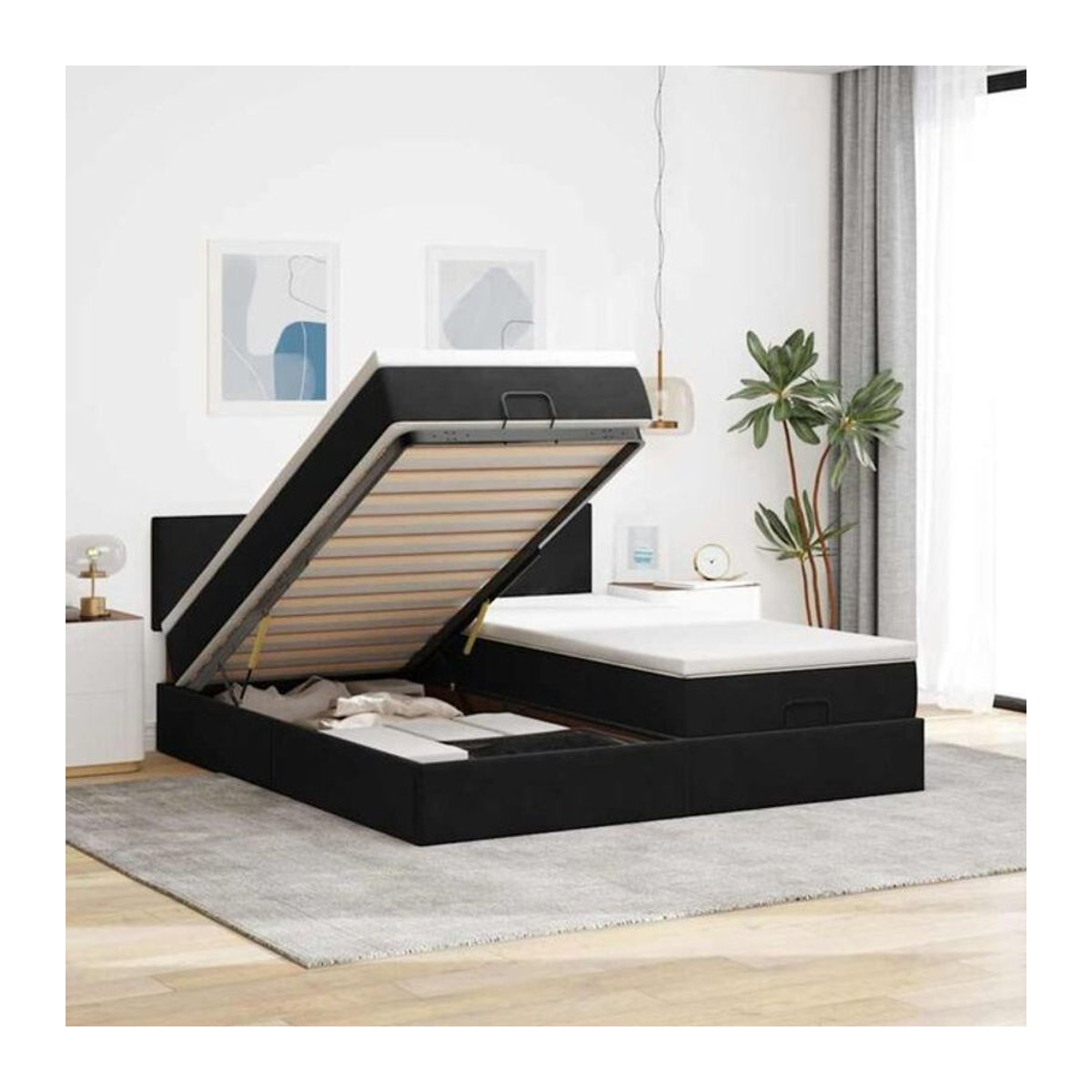 vidaxl Ottoman Polsterbett mit Matratzen und LED in Schwarz aus Samt, B/T/H: 160 x 200 x 78 cm - Bild 1