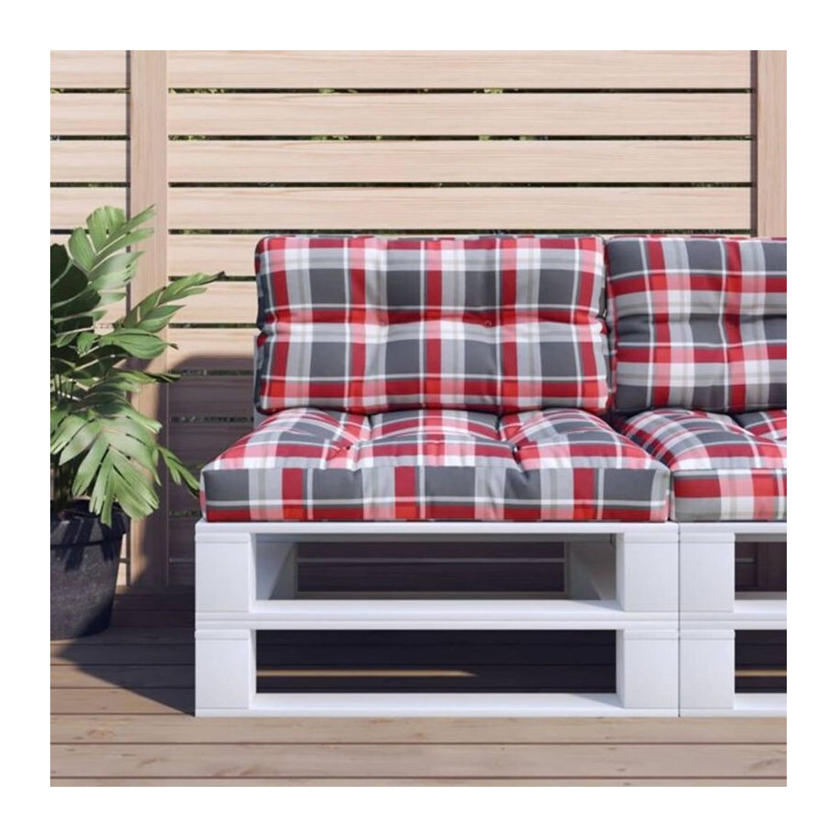 Vidaxl Palettenkissen 2er Set aus Stoff in Rot mit Karomuster und geometrischem Design, quadratisch - Bild 1