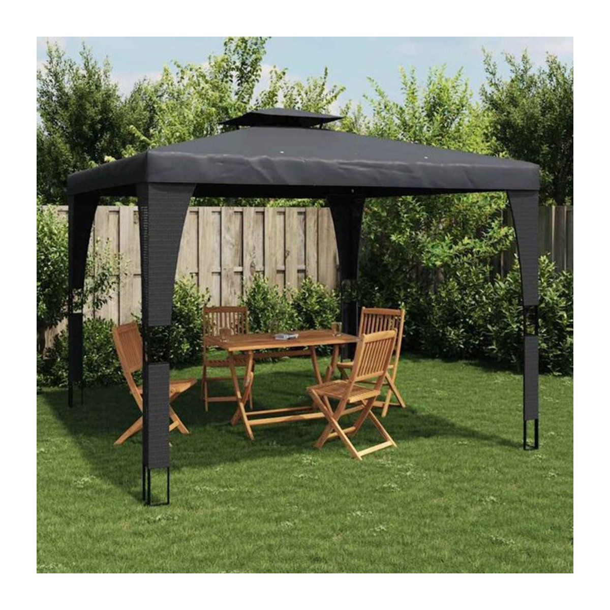 Vidaxl Pavillon mit Doppeldach in Anthrazit aus Stahl und Rattan mit Polyesterbespannung B/T: 3,98 x 2,98 m - Bild 1