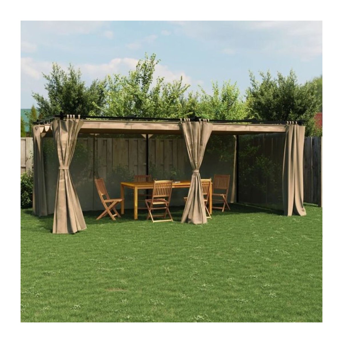 Vidaxl Pavillon mit Vorhängen aus Stahl und Polyester in Taupe, B: 6 m, T: 3 m - Bild 1