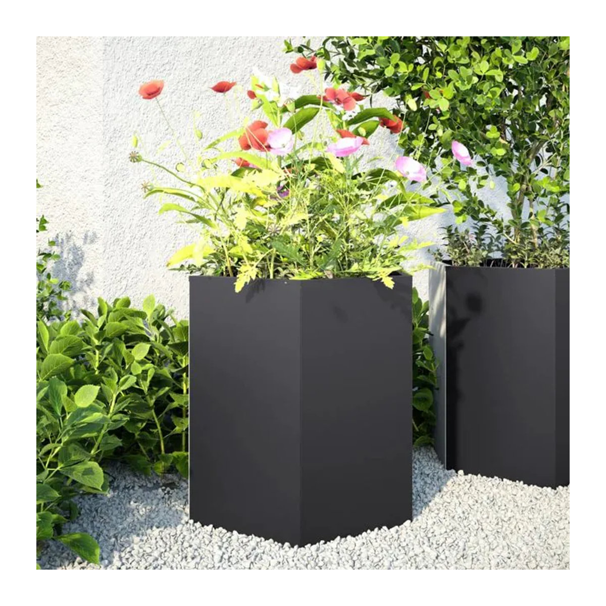 VIDAXL Pflanzkübel aus Stahl in Schwarz, sechseckig, B/T/H: 46 x 40 x 45 cm - Bild 1