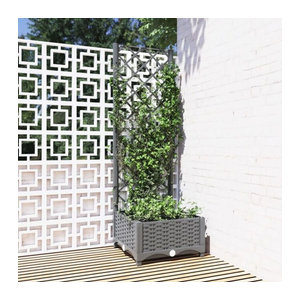Vidaxl Pflanzkübel mit Rankgitter aus Polypropylen in Grau, B/T/H: 40 x 40 x 121,5 cm