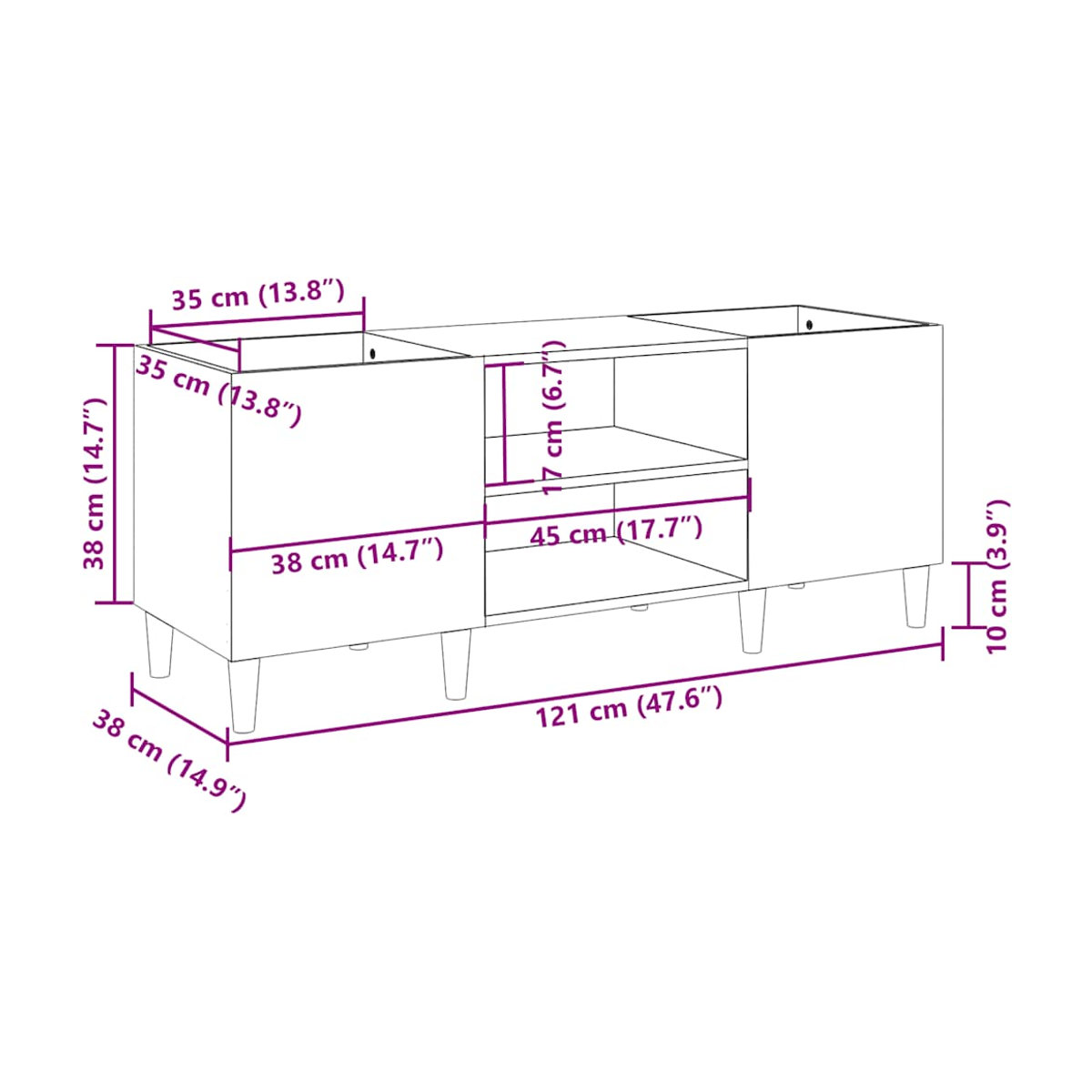 Vidaxl Plattenschrank in Grau mit Drehtüren, B/H/T: 121 x 48 x 38 cm - Bild 4