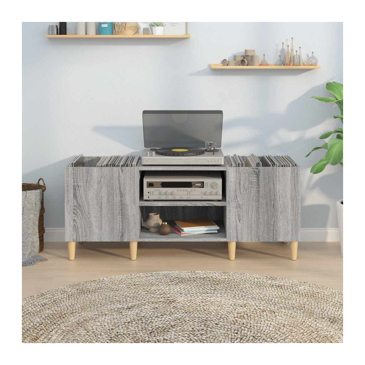 Vidaxl Plattenschrank in Grau mit Drehtüren, B/H/T: 121 x 48 x 38 cm - Bild 5