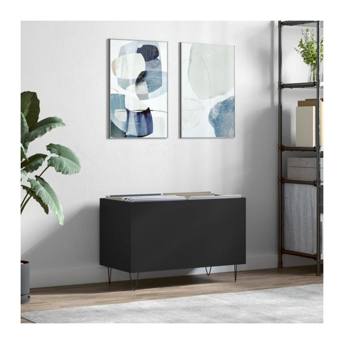Vidaxl Plattenschrank Schwarz aus Holzwerkstoff und Metall, Freistehend, B/H/T: 74,5 x 48 x 38 cm - Bild 1
