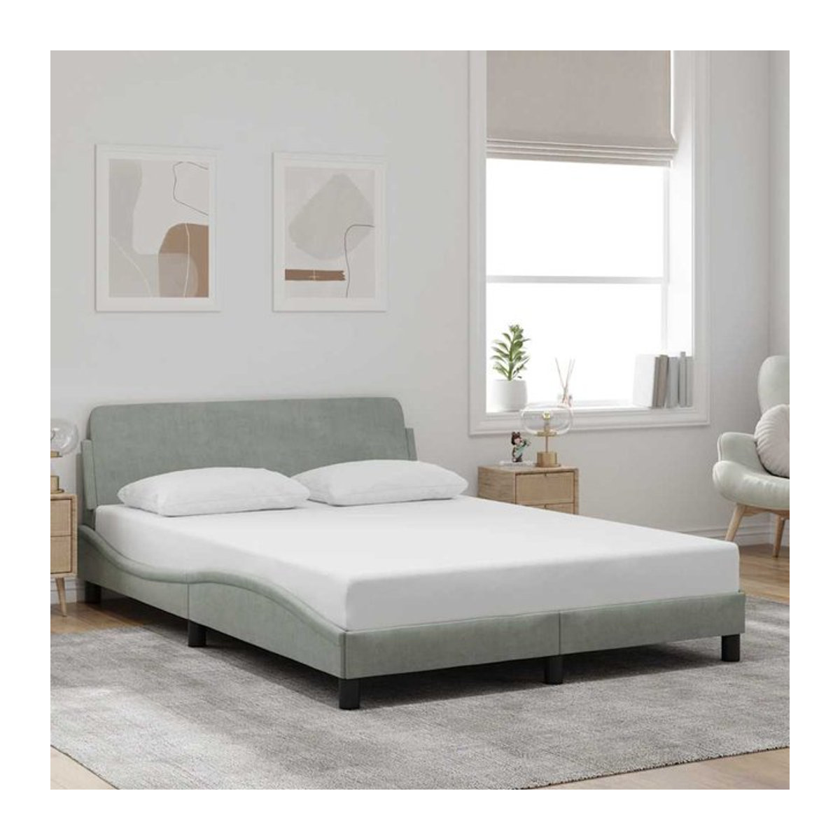 Vidaxl Polsterbett aus Samt in Grau, B/T/H: 120 x 200 cm - Bild 1