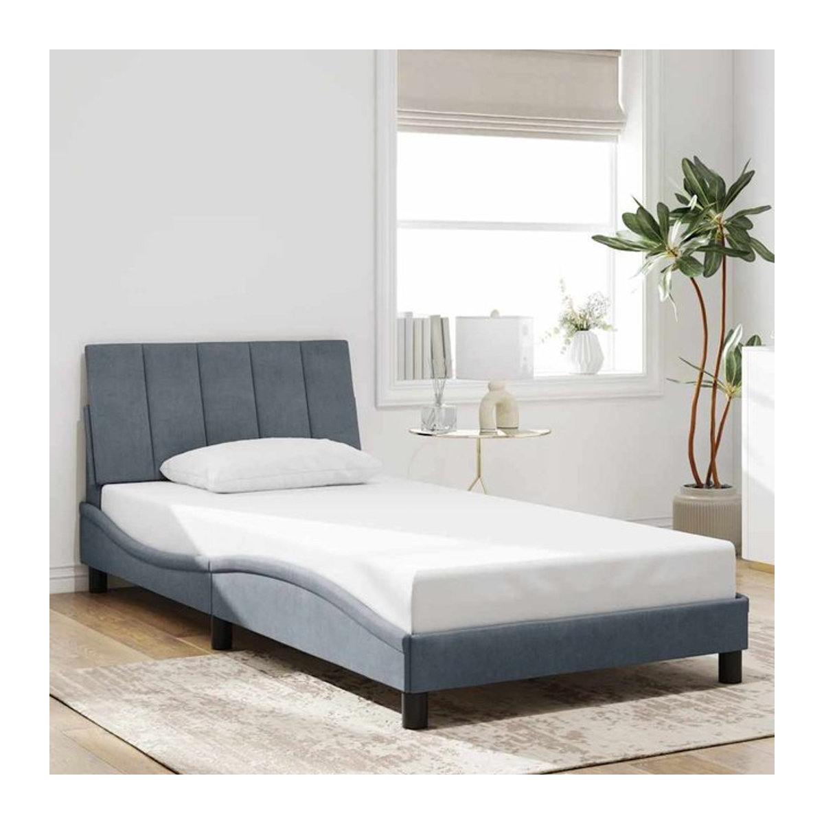 Vidaxl Polsterbett aus Samt in Grau, Modernes Bettgestell ohne Matratze, B/T: 100 x 200 cm - Bild 1