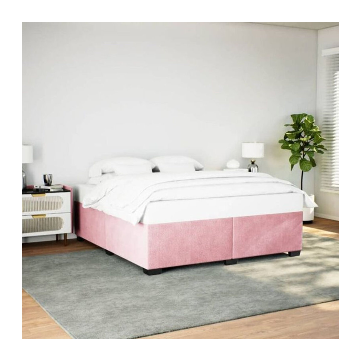 Vidaxl Polsterbett aus Samt in Rosa mit modernem Design B/T/H: 200 x 200 x 46 cm - Bild 1