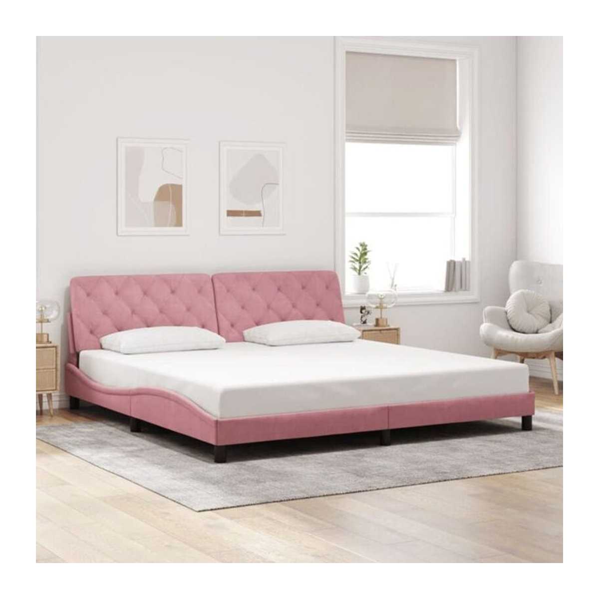 Vidaxl Polsterbett aus Samt in Rosa, Modernes Bettgestell ohne Matratze, B/T: 200 x 200 cm - Bild 1