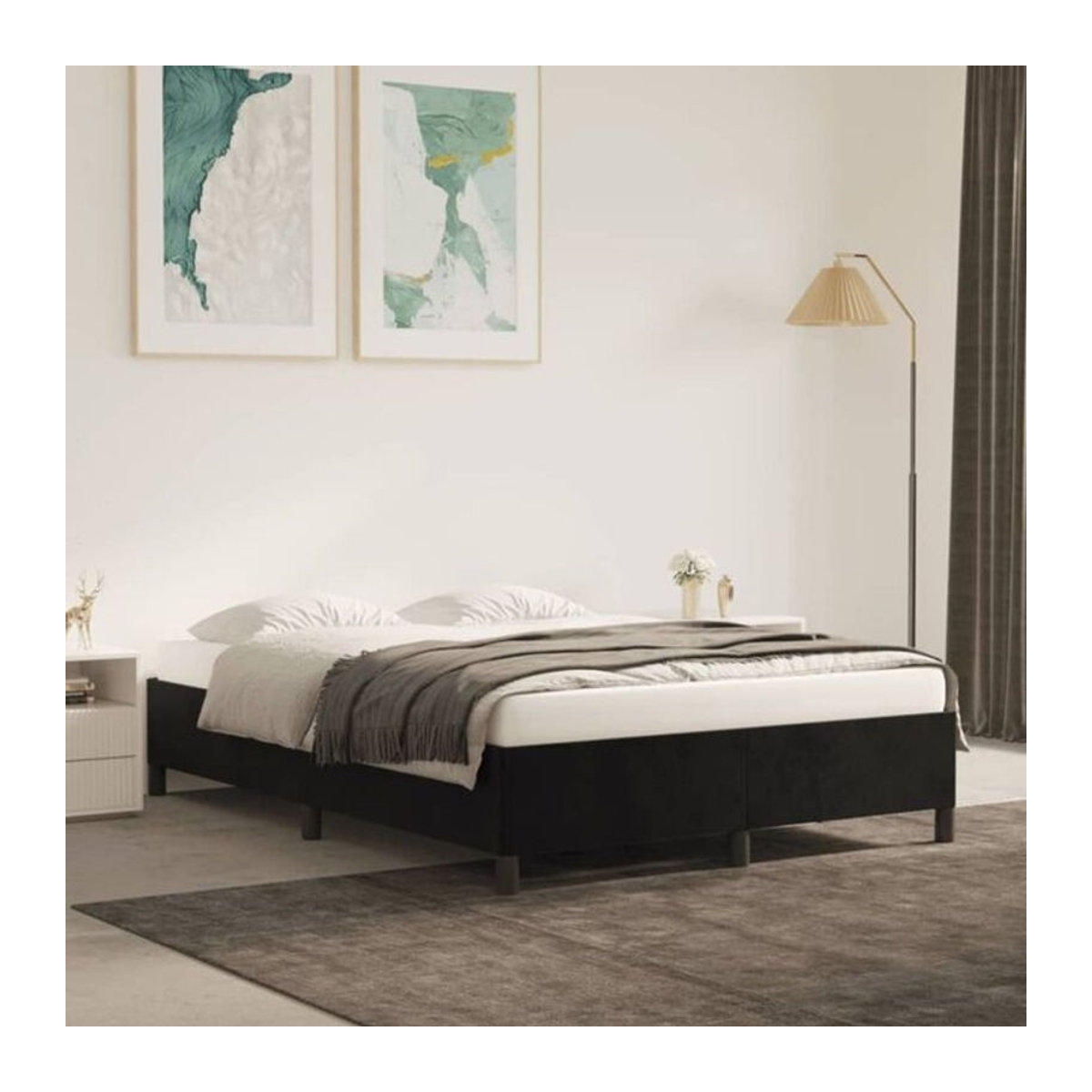 Vidaxl Polsterbett aus Samt in Schwarz, B/T/H: 140 x 190 cm - Bild 1