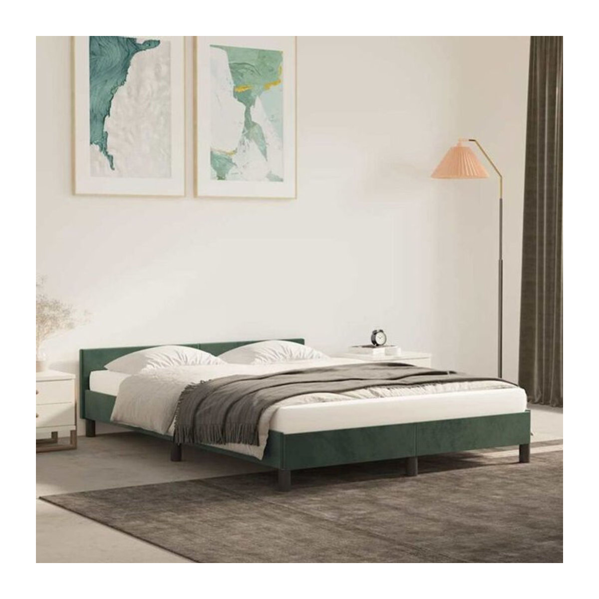 Vidaxl Polsterbett aus Samt und Holzwerkstoff in Grün, B/T/H: 140 x 200 cm - Bild 1