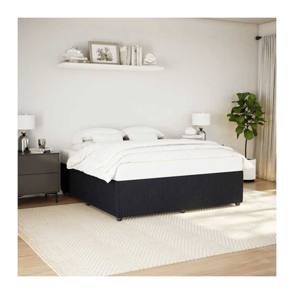 Vidaxl Polsterbett aus Samt und Holzwerkstoff in Schwarz, Modernes Bettgestell ohne Matratze, B/T: 200 x 200 cm - Bild 1