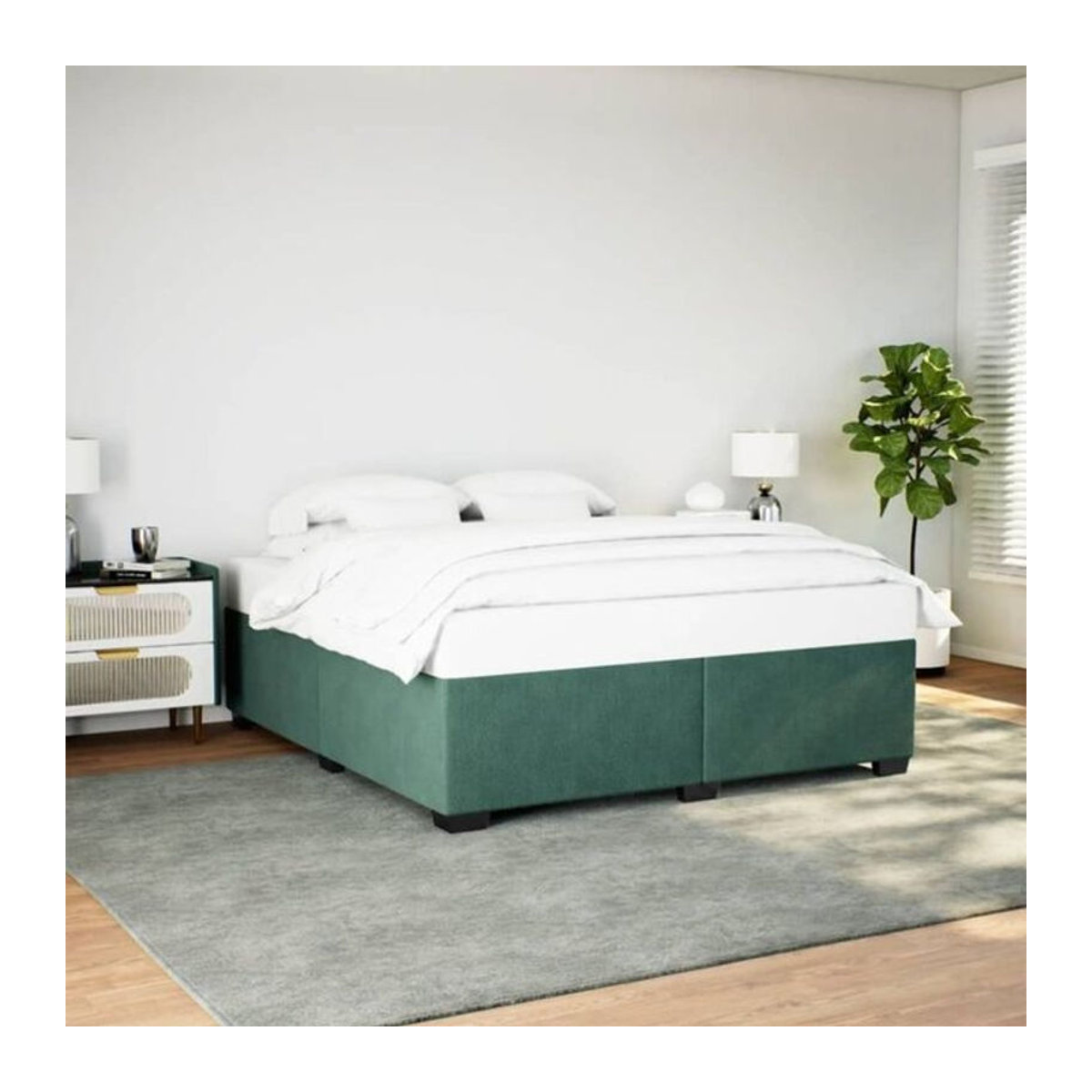 Vidaxl Polsterbett aus Samt und Kiefer in Grün, Modernes Bettgestell ohne Matratze, B/T/H: 200 x 200 x 46 cm - Bild 1