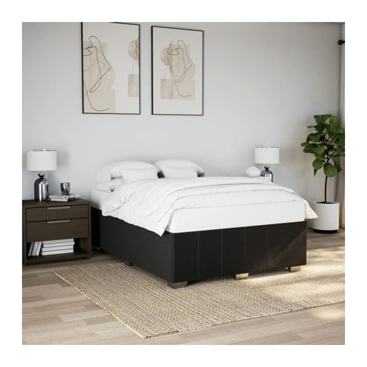 vidaxl Polsterbett aus Stoff und Massivholz in Schwarz, B/T/H: 140 x 200 cm - Bild 1