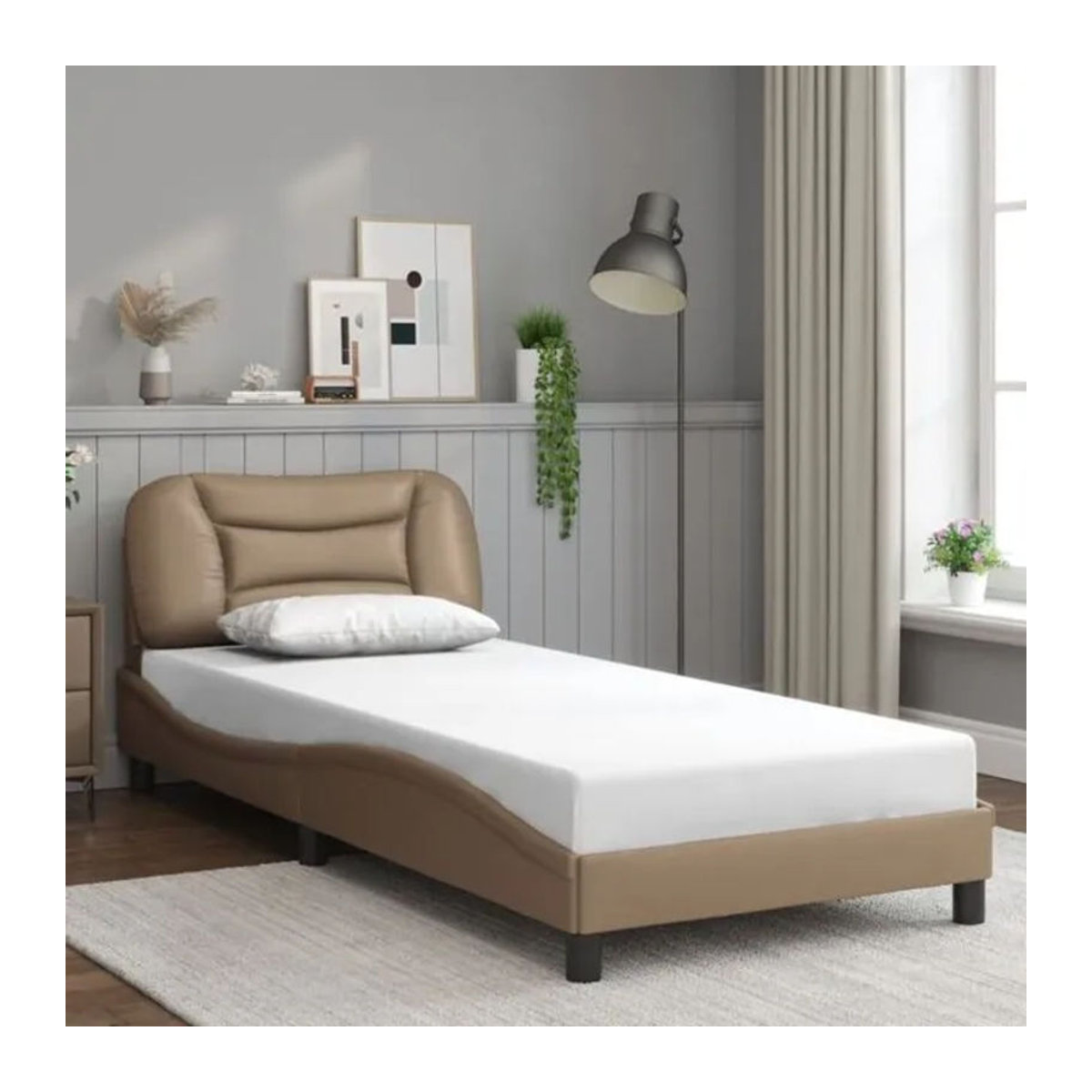 Vidaxl Polsterbett Hvar in Braun aus Kunstleder und Metall, B/T/H: 90 x 200 cm - Bild 1