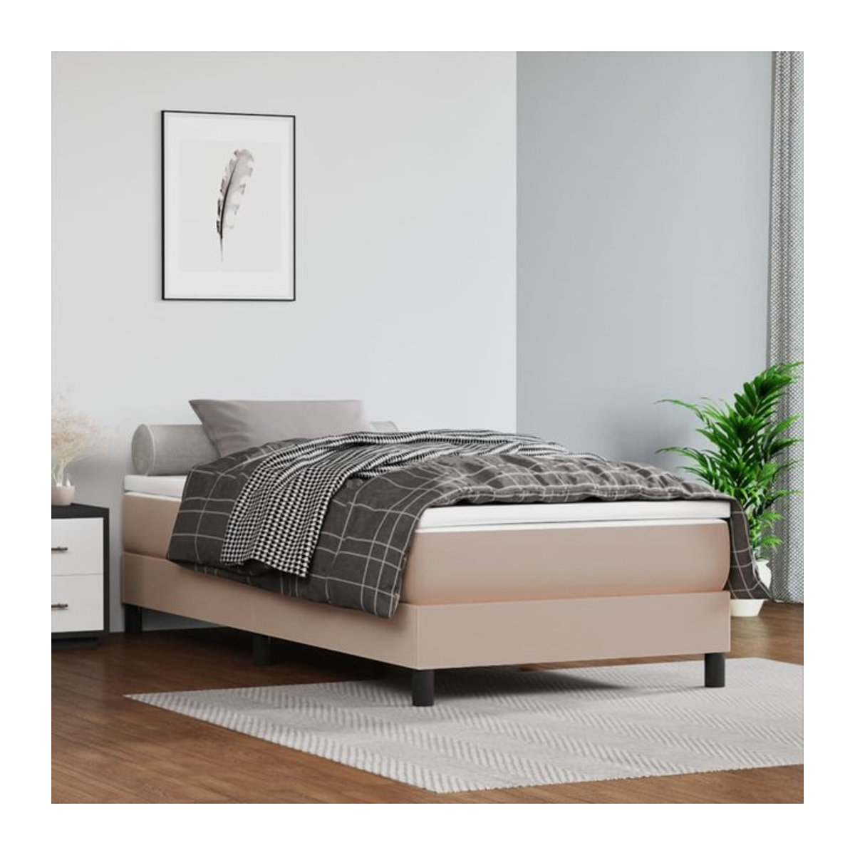 Vidaxl Polsterbett in Braun/Beige mit Kunstleder Bezug, Modernes Polsterbett, B/T: 80 x 200 cm - Bild 1