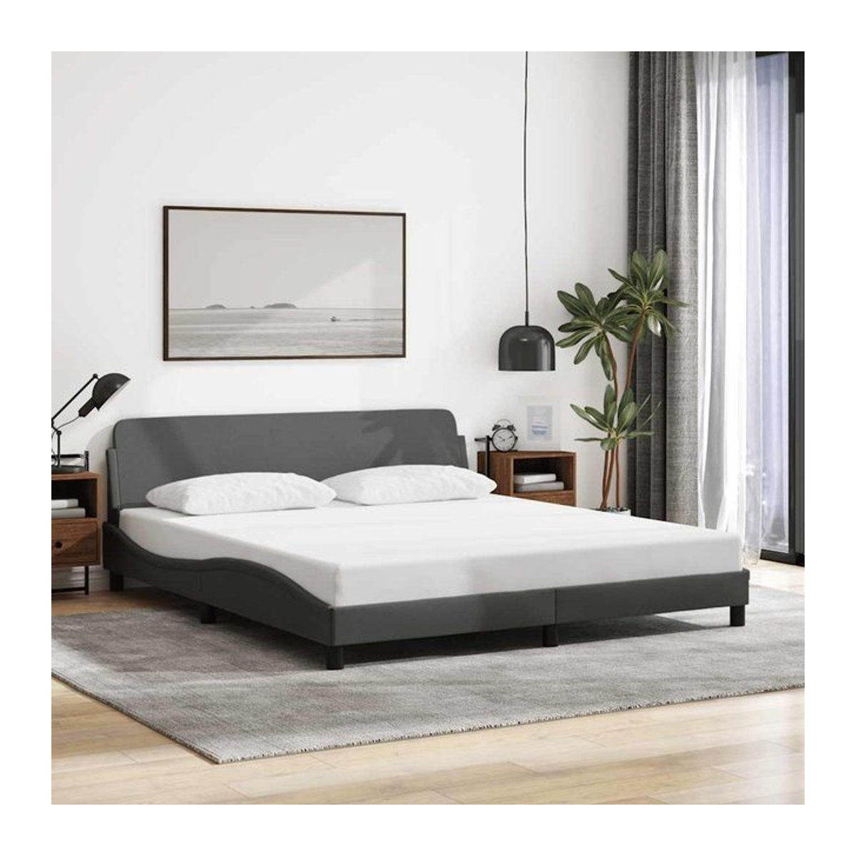 Vidaxl Polsterbett in Grau, Modernes Bettgestell mit Stoffbezug, B/T: 160 x 200 cm - Bild 1