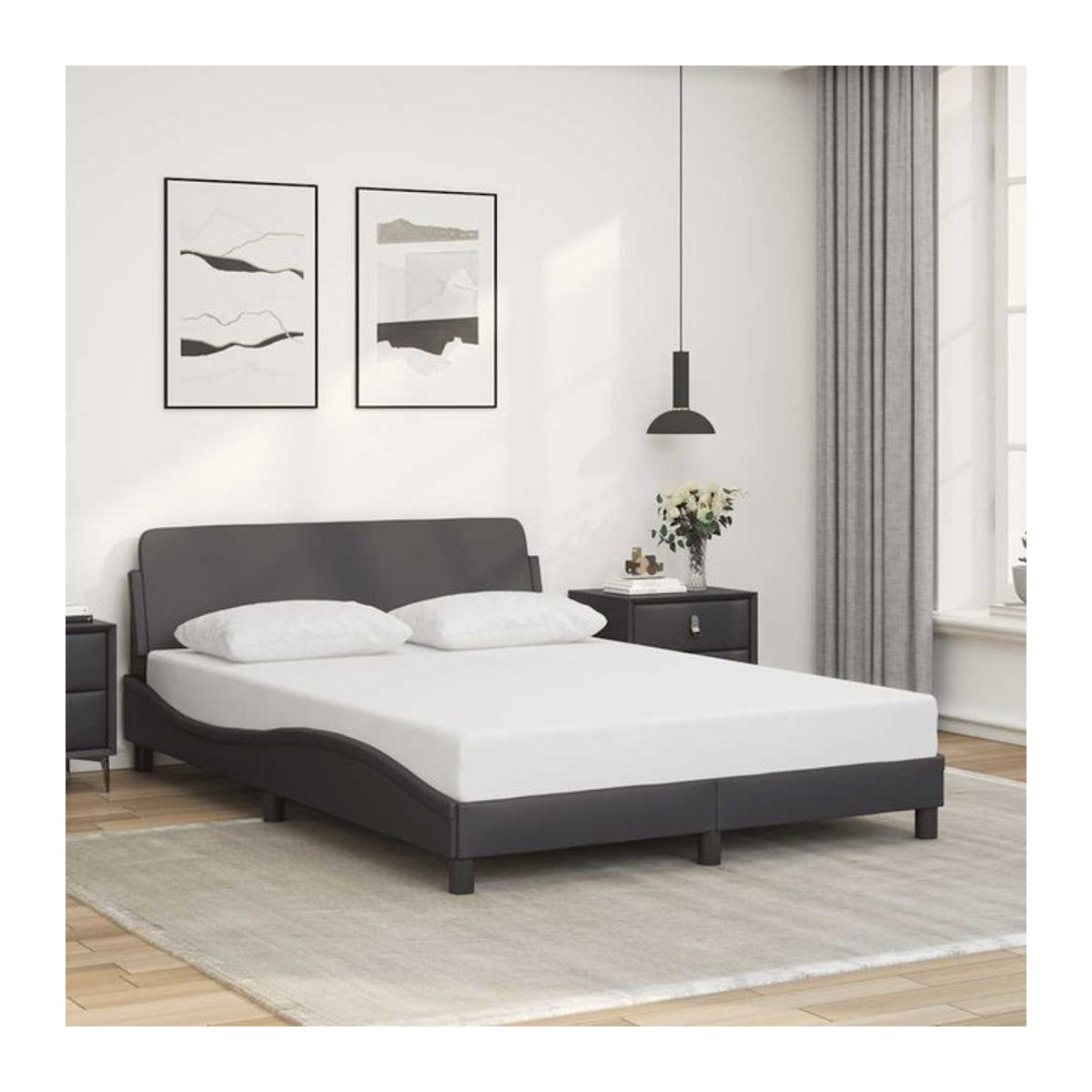 Vidaxl Polsterbett mit Kopfteil aus Kunstleder, Grau, B/T: 120 x 200 cm - Bild 1
