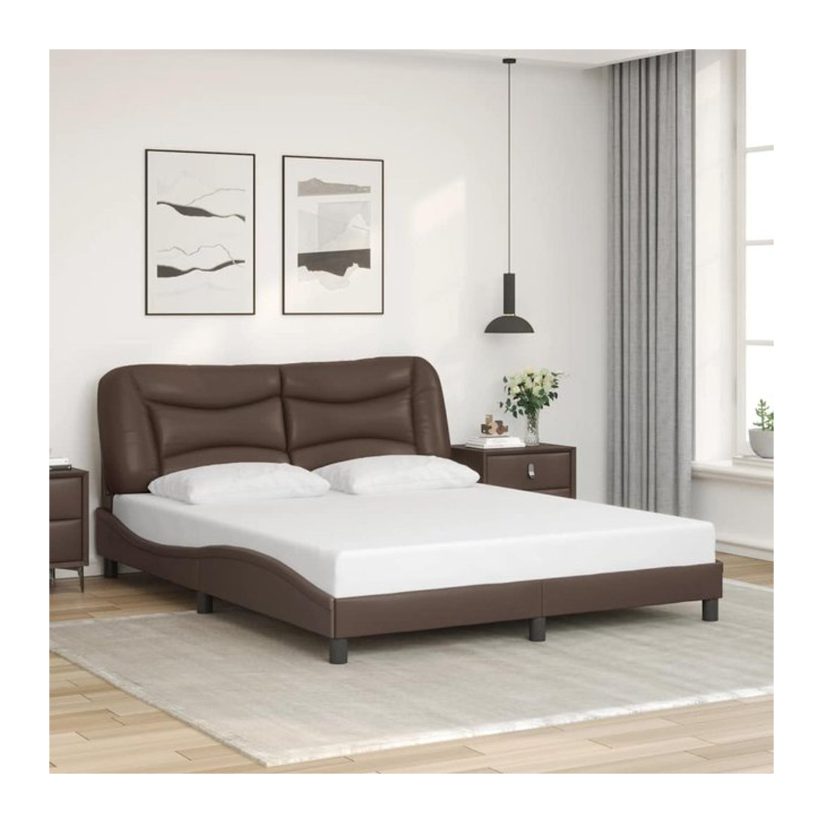Vidaxl Polsterbett mit Kopfteil aus Kunstleder in Braun, B/T/H: 160 x 200 cm - Bild 1