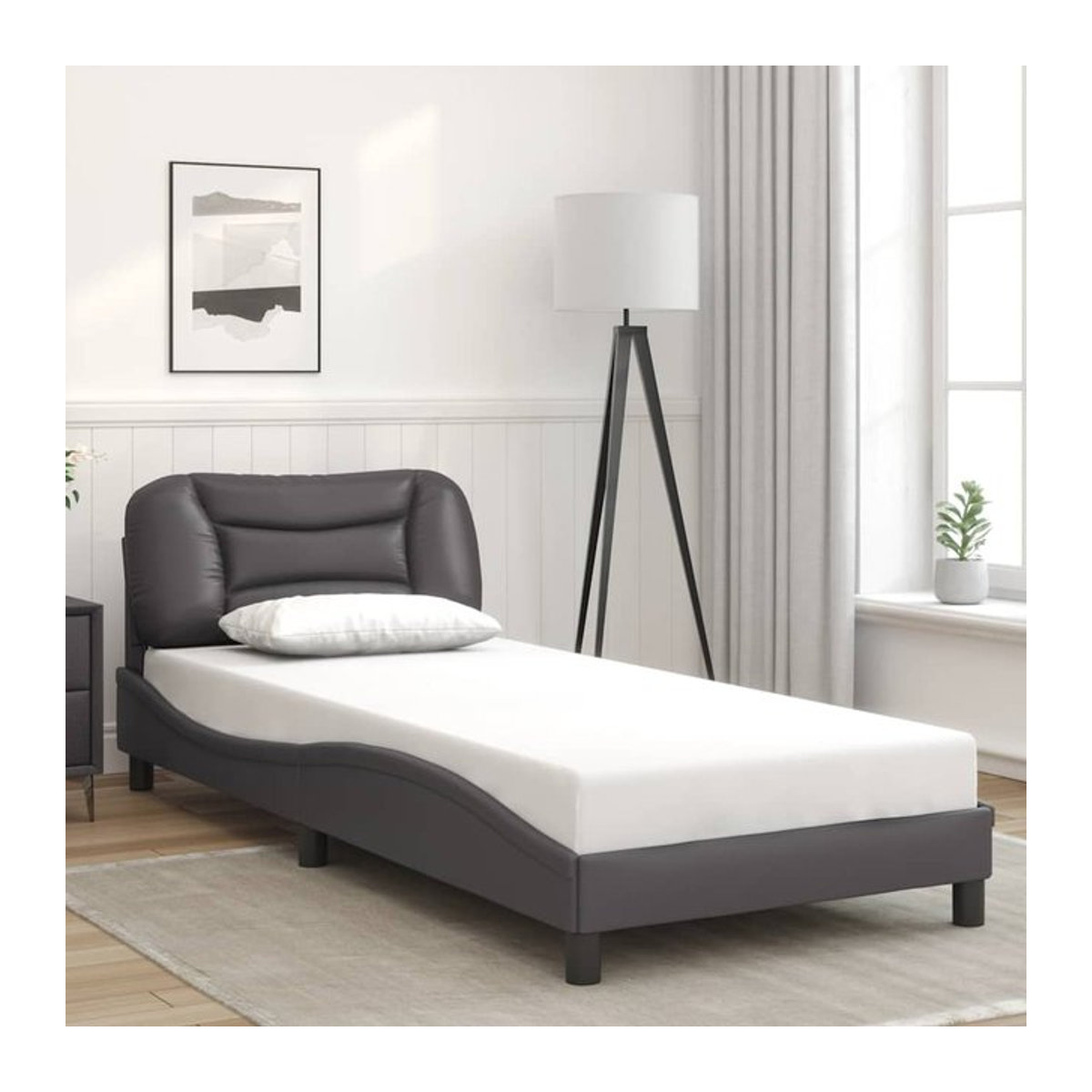 Vidaxl Polsterbett mit Kopfteil aus Kunstleder und Holzwerkstoff, Grau, B: 80 cm, L: 200 cm - Bild 1
