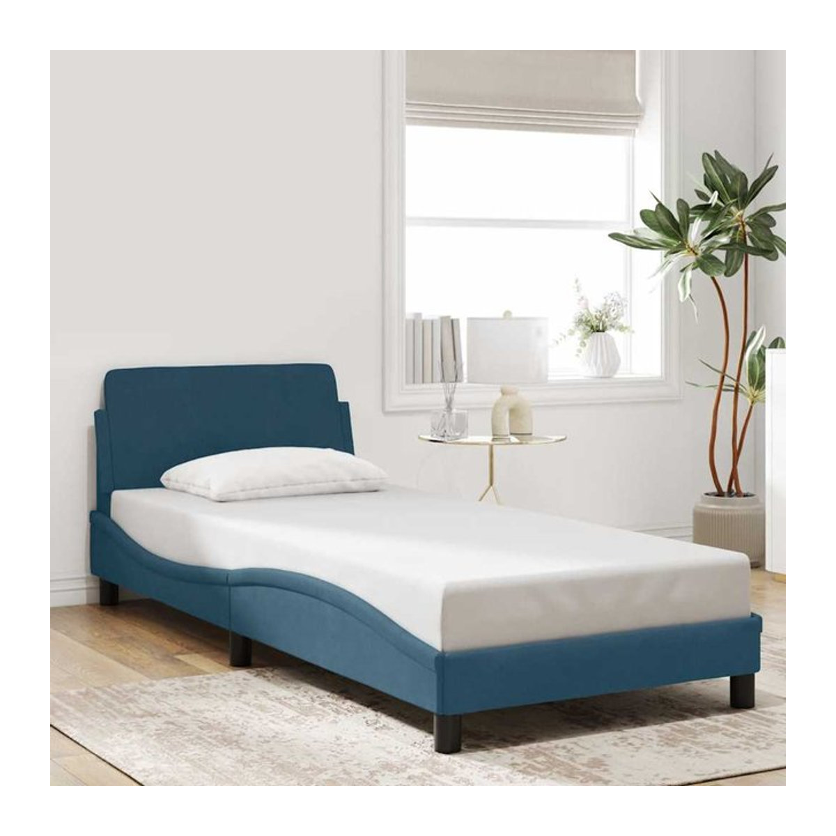 Vidaxl Polsterbett mit Kopfteil aus Samt in Blau, B/T/H: 90 x 190 cm - Bild 1