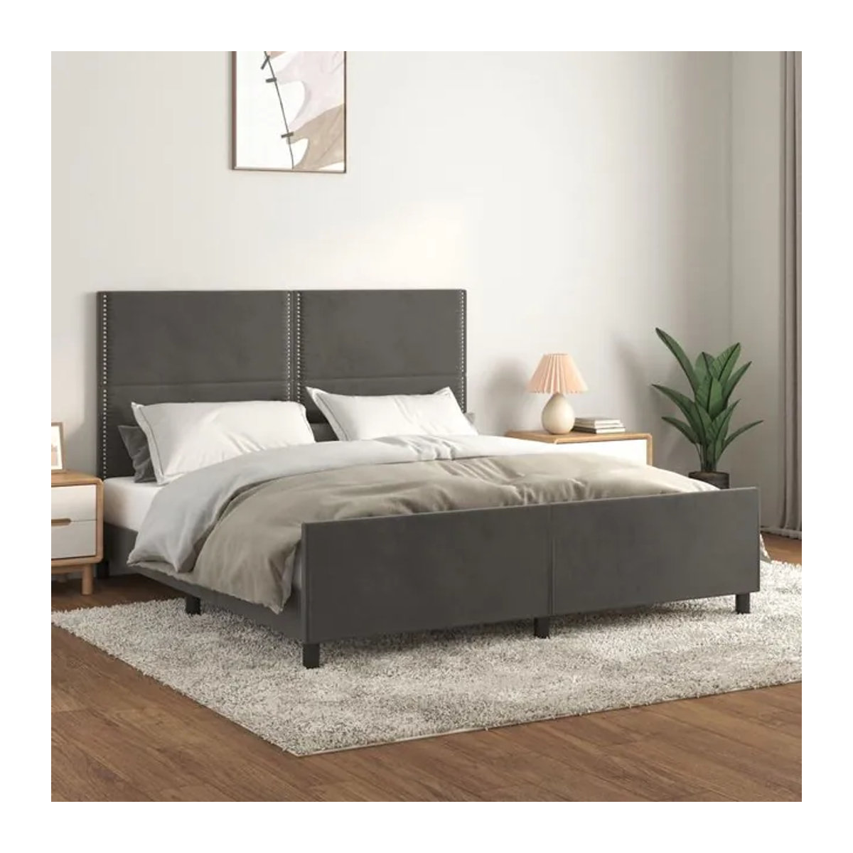 Vidaxl Polsterbett mit Kopfteil aus Samt in Grau, B/T: 180 x 200 cm - Bild 1
