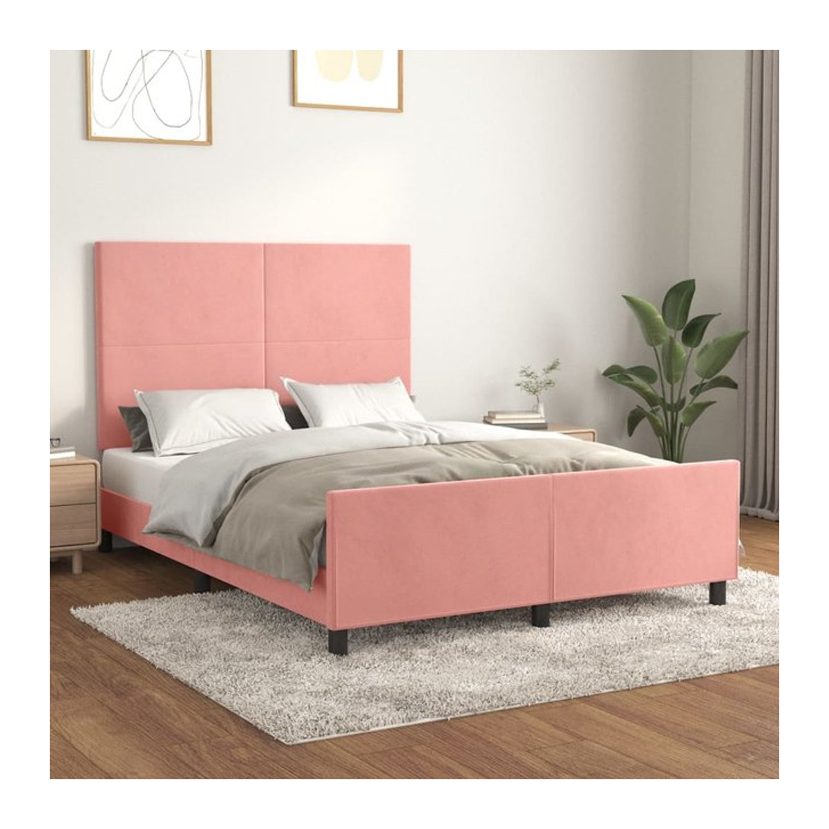 Vidaxl Polsterbett mit Kopfteil aus Samt in Rosa, B/T: 140 x 190 cm - Bild 1