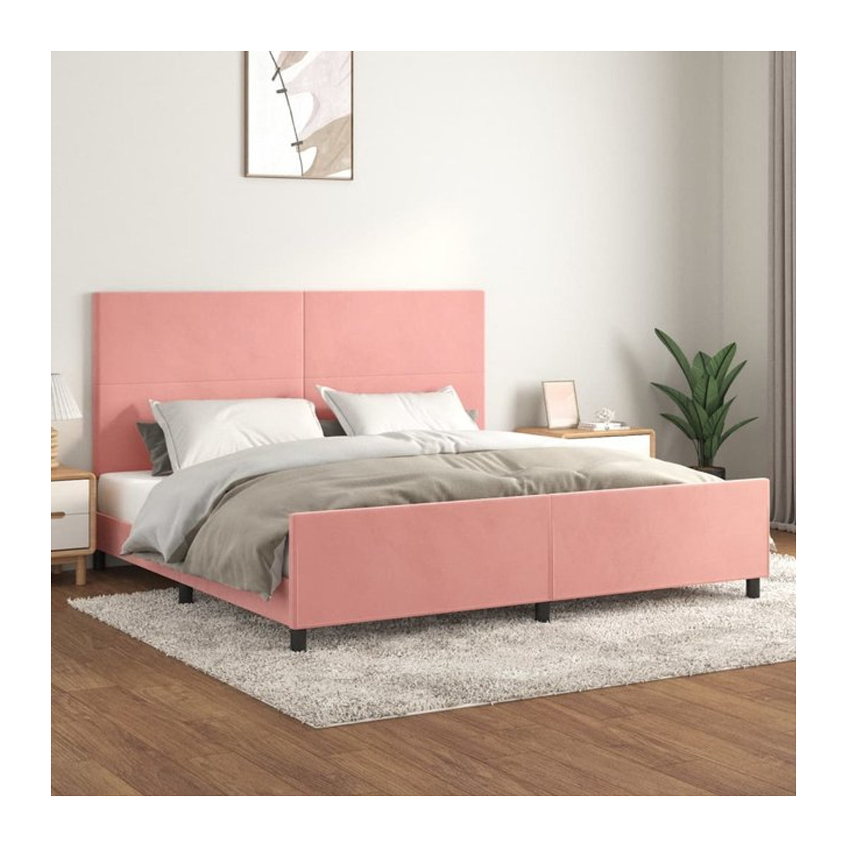 Vidaxl Polsterbett mit Kopfteil aus Samt in Rosa, B/T: 200 x 200 cm - Bild 1