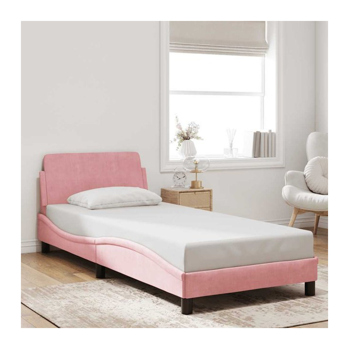 Vidaxl Polsterbett mit Kopfteil aus Samt in Rosa, B/T/H: 90 x 190 cm - Bild 1