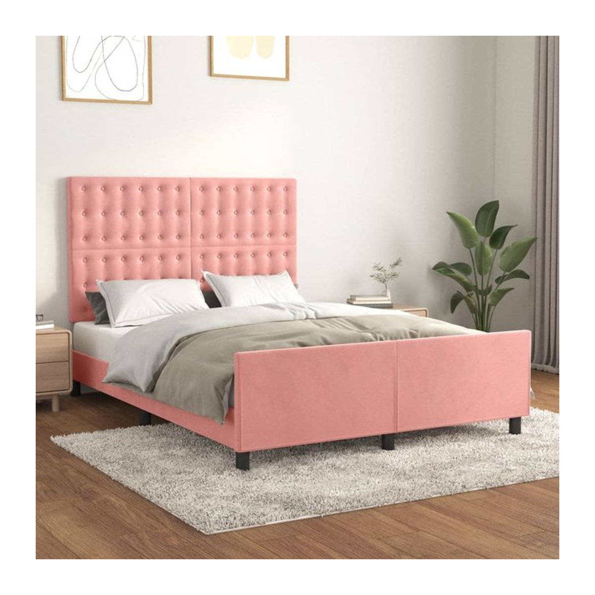 Vidaxl Polsterbett mit Kopfteil aus Samt, Rosa, B/T: 140 x 190 cm - Bild 1