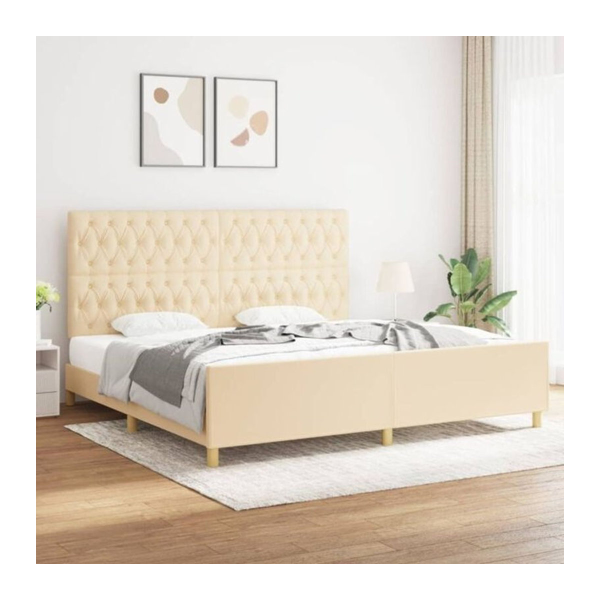 Vidaxl Polsterbett mit Kopfteil in Beige aus Stoff und Holzwerkstoff, B/T: 200 x 200 cm - Bild 1