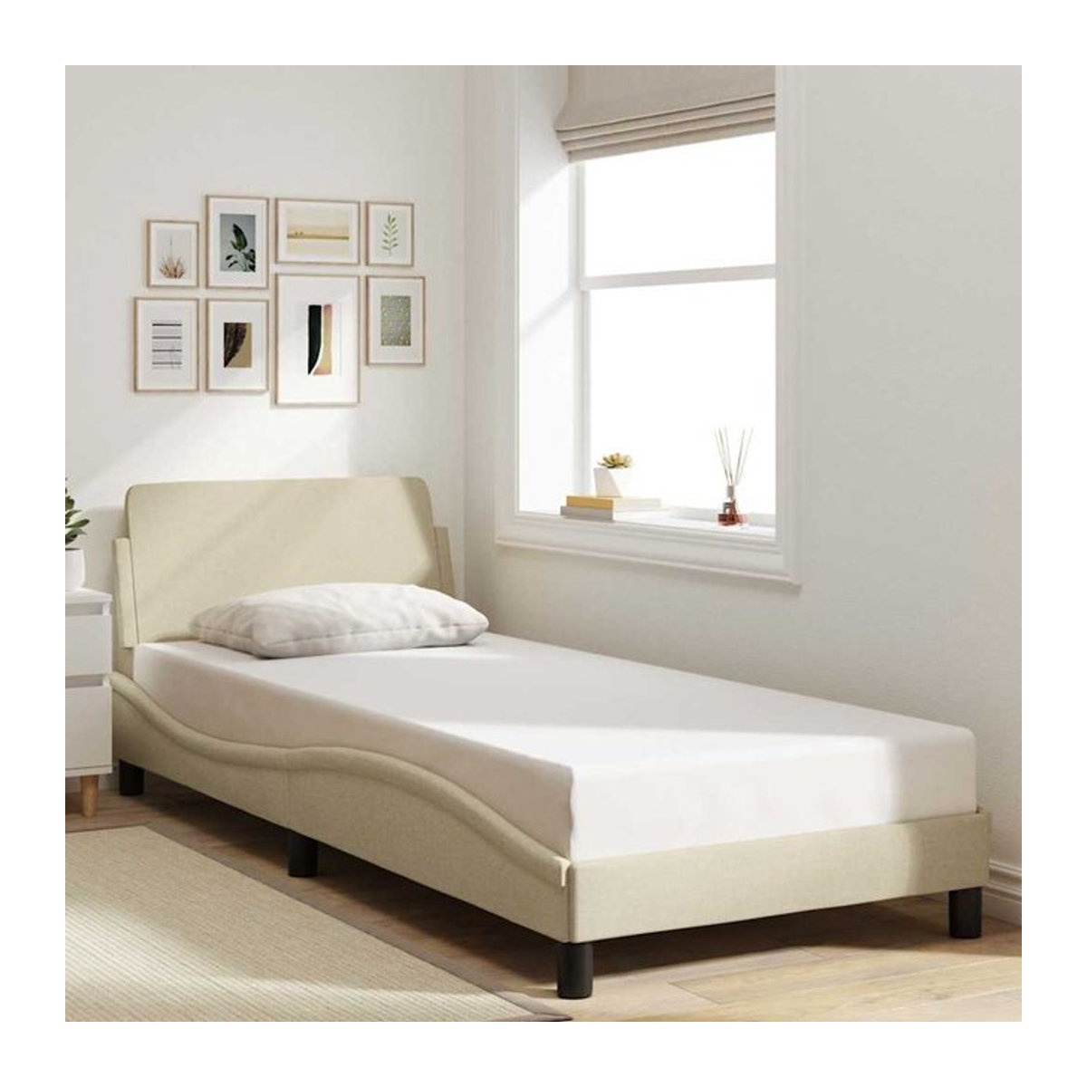 Vidaxl Polsterbett mit Kopfteil in Cremefarben, Modernes Stoffbett ohne Matratze, B/T/H: 90 x 200 cm - Bild 1