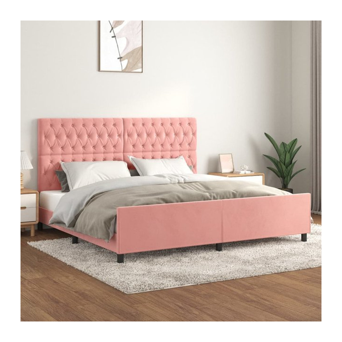 Vidaxl Polsterbett mit Kopfteil in Rosa aus Samt, B/T: 200 x 200 cm - Bild 1
