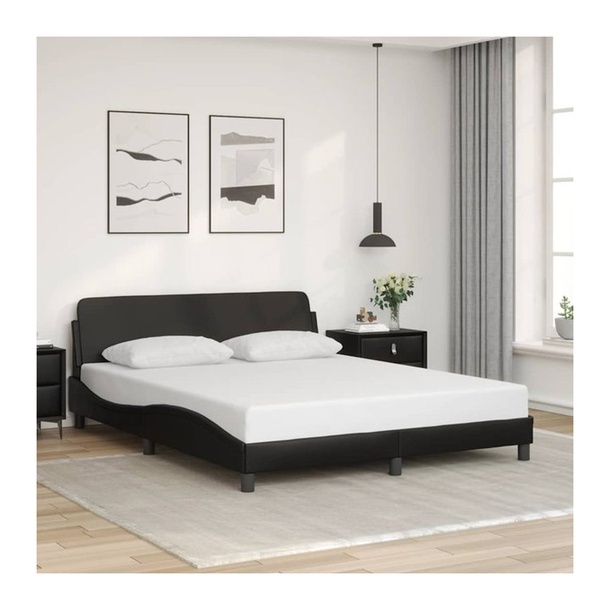 Vidaxl Polsterbett mit Kopfteil in Schwarz aus Kunstleder, B/T: 160 x 200 cm - Bild 1